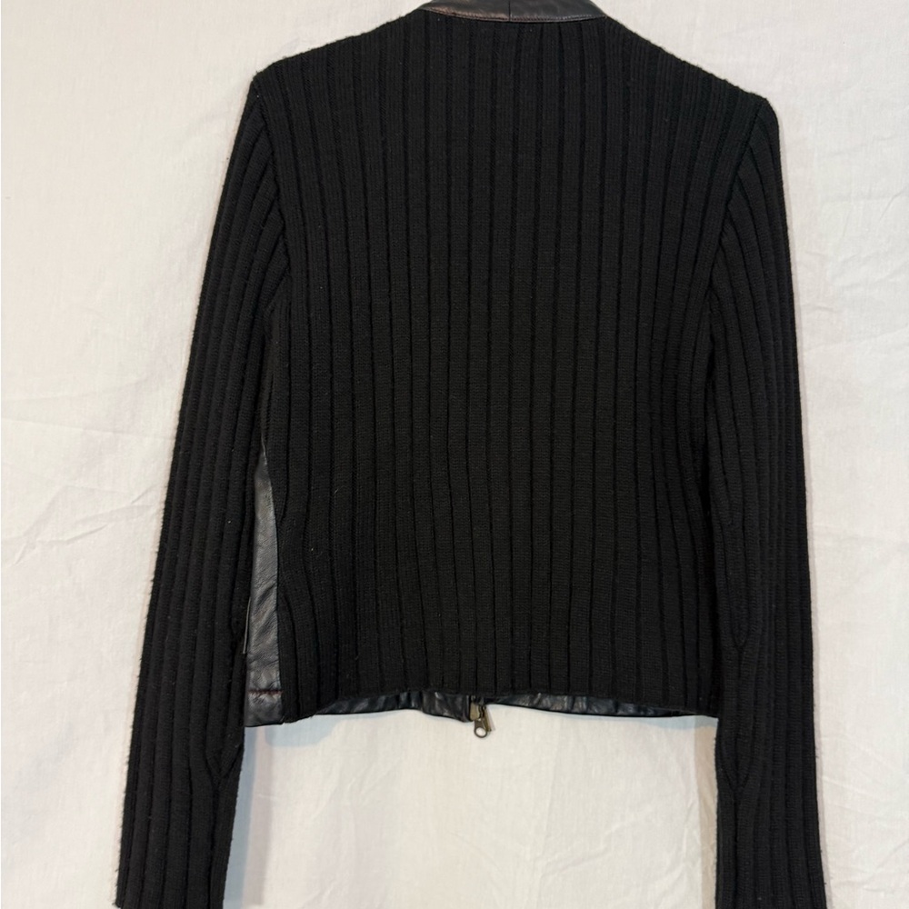 Twiggy Black Genuine Leather Jacket with Knit Sleeves - Picture 9 of 9